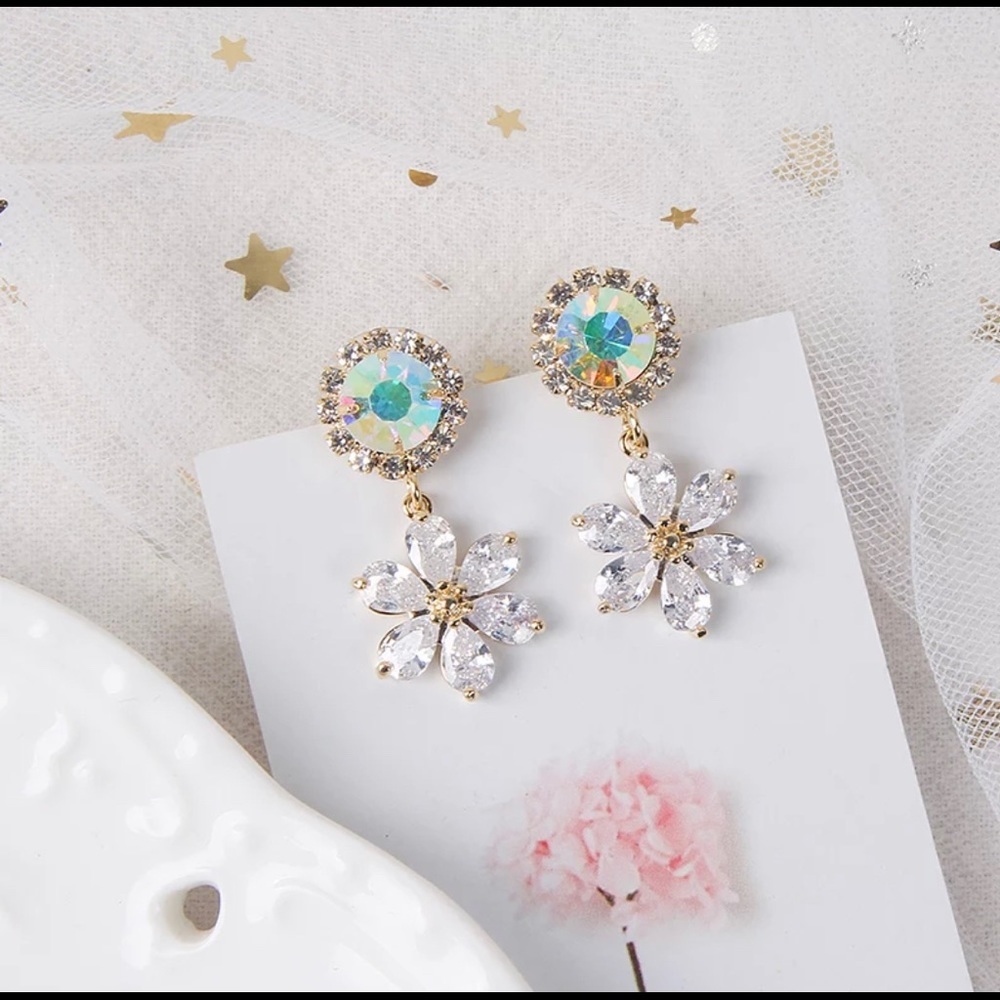 Dazzling Daisies Iridescent Crystal Drop Earrings